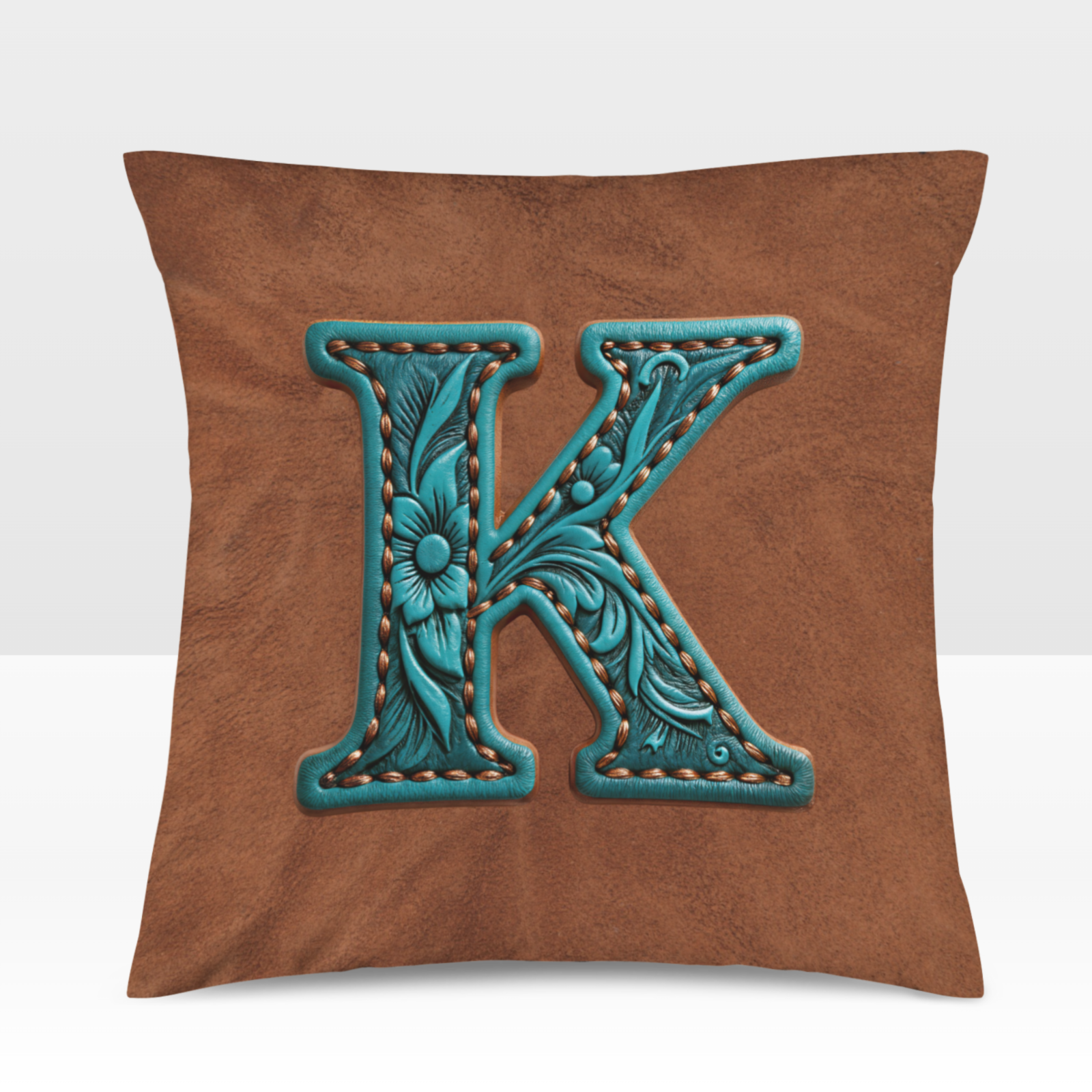 Baha Ranch Velvety Soft Western Tooled Initial Personalized Pillow Cover Made in America