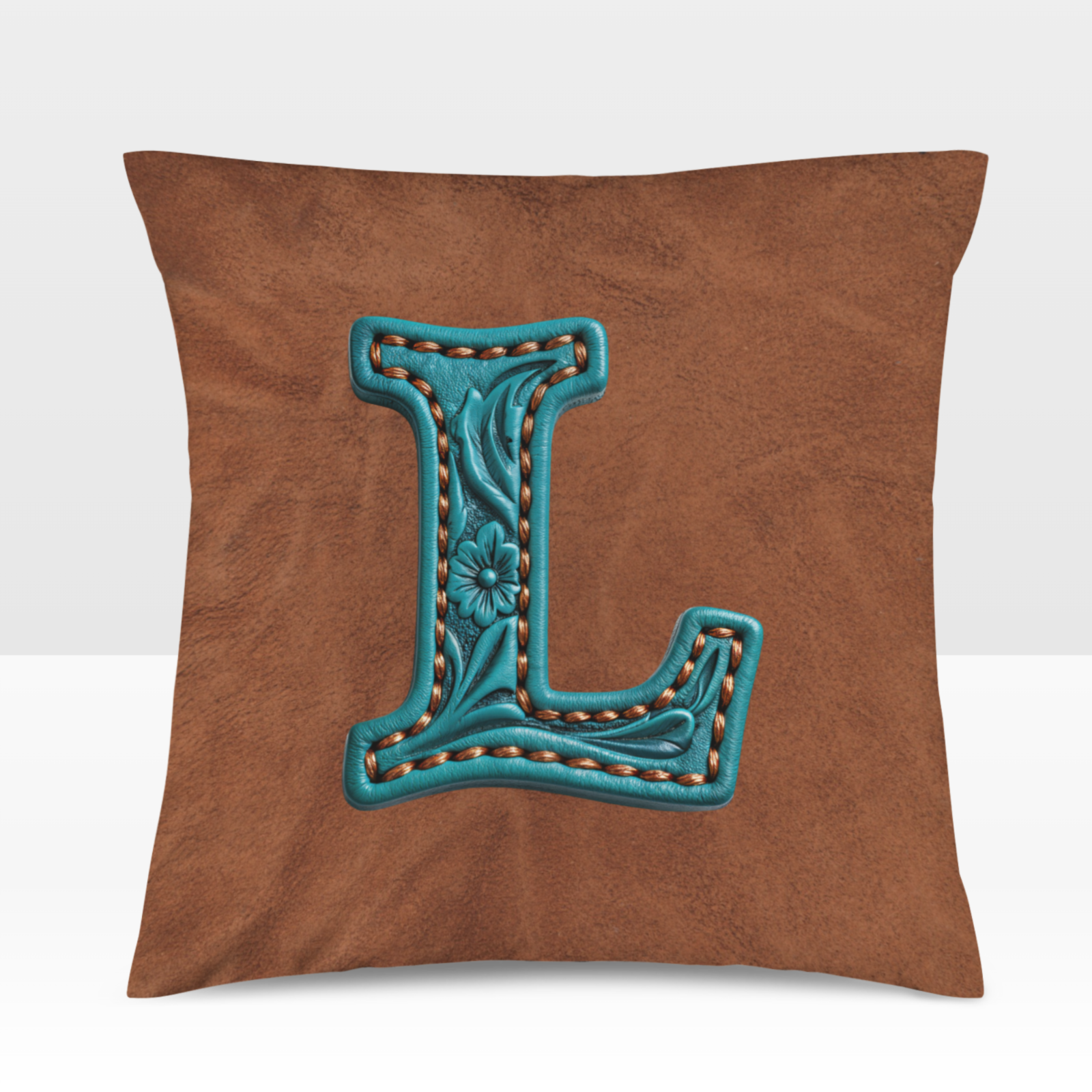 Baha Ranch Velvety Soft Western Tooled Initial Personalized Pillow Cover Made in America