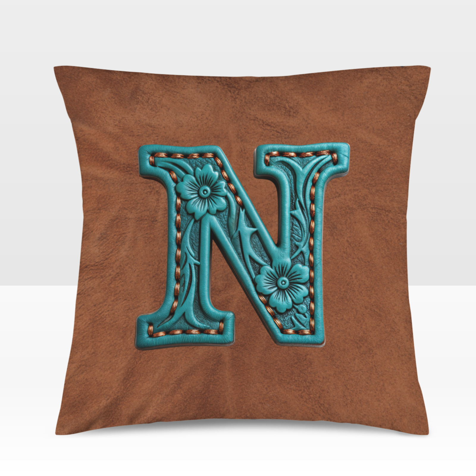 Baha Ranch Velvety Soft Western Tooled Initial Personalized Pillow Cover Made in America