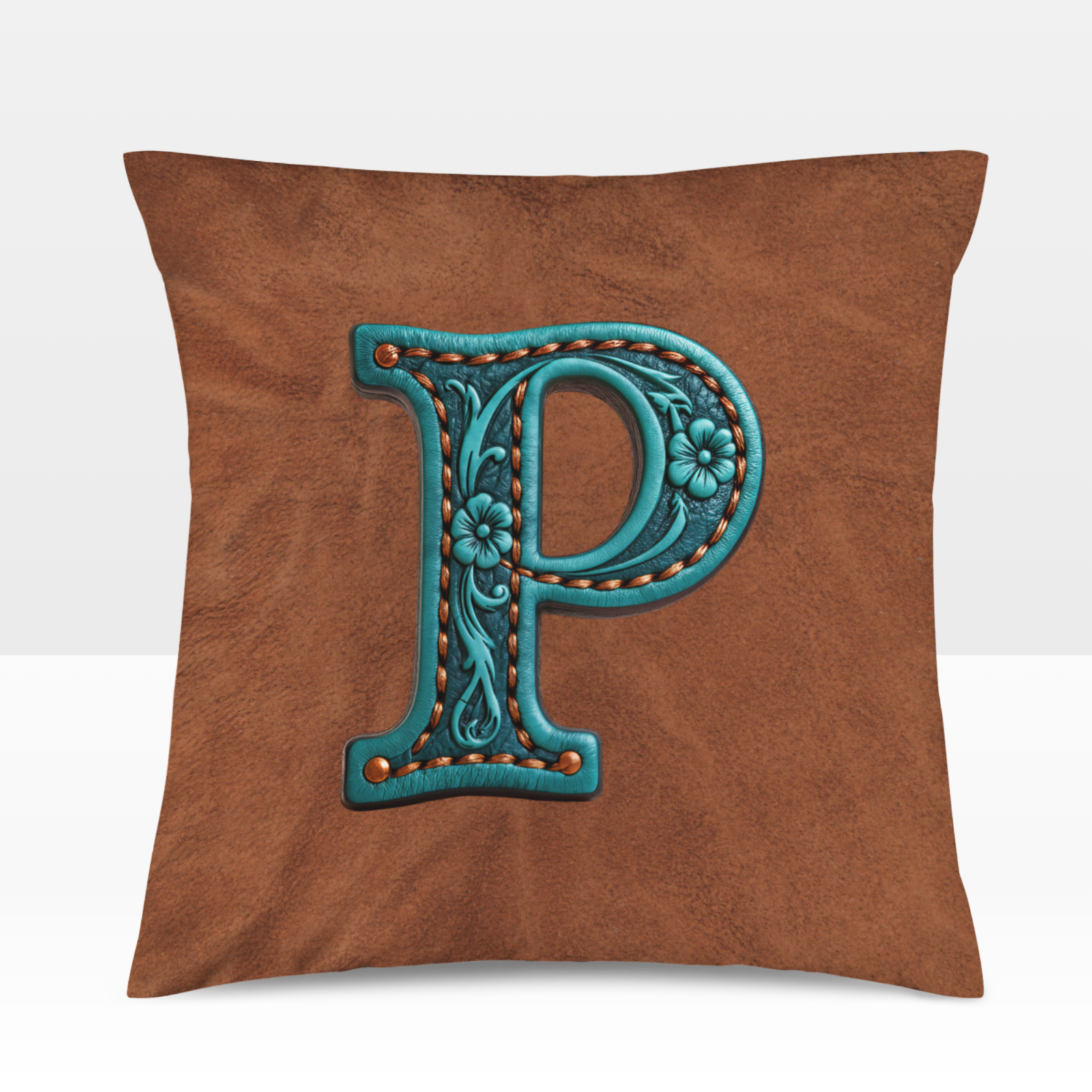 Baha Ranch Velvety Soft Western Tooled Initial Personalized Pillow Cover Made in America