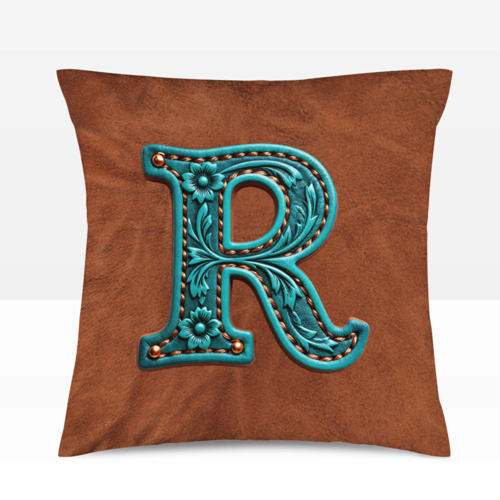 Baha Ranch Velvety Soft Western Tooled Initial Personalized Pillow Cover Made in America