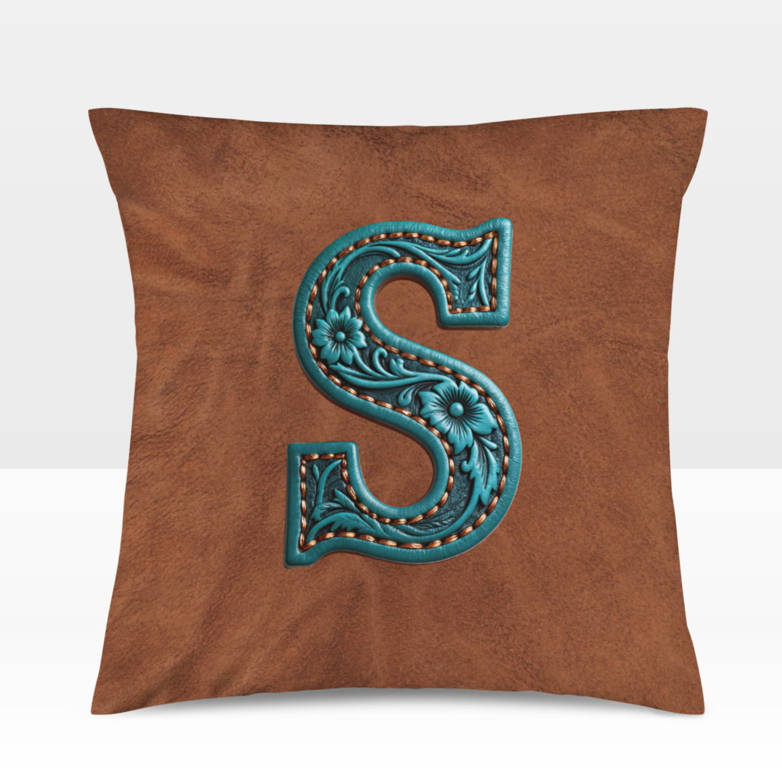 Baha Ranch Velvety Soft Western Tooled Initial Personalized Pillow Cover Made in America