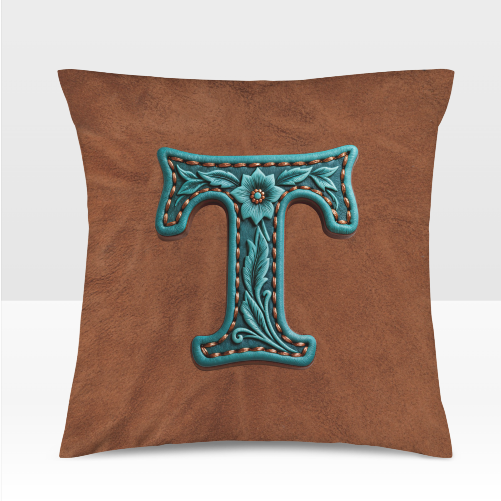 Baha Ranch Velvety Soft Western Tooled Initial Personalized Pillow Cover Made in America