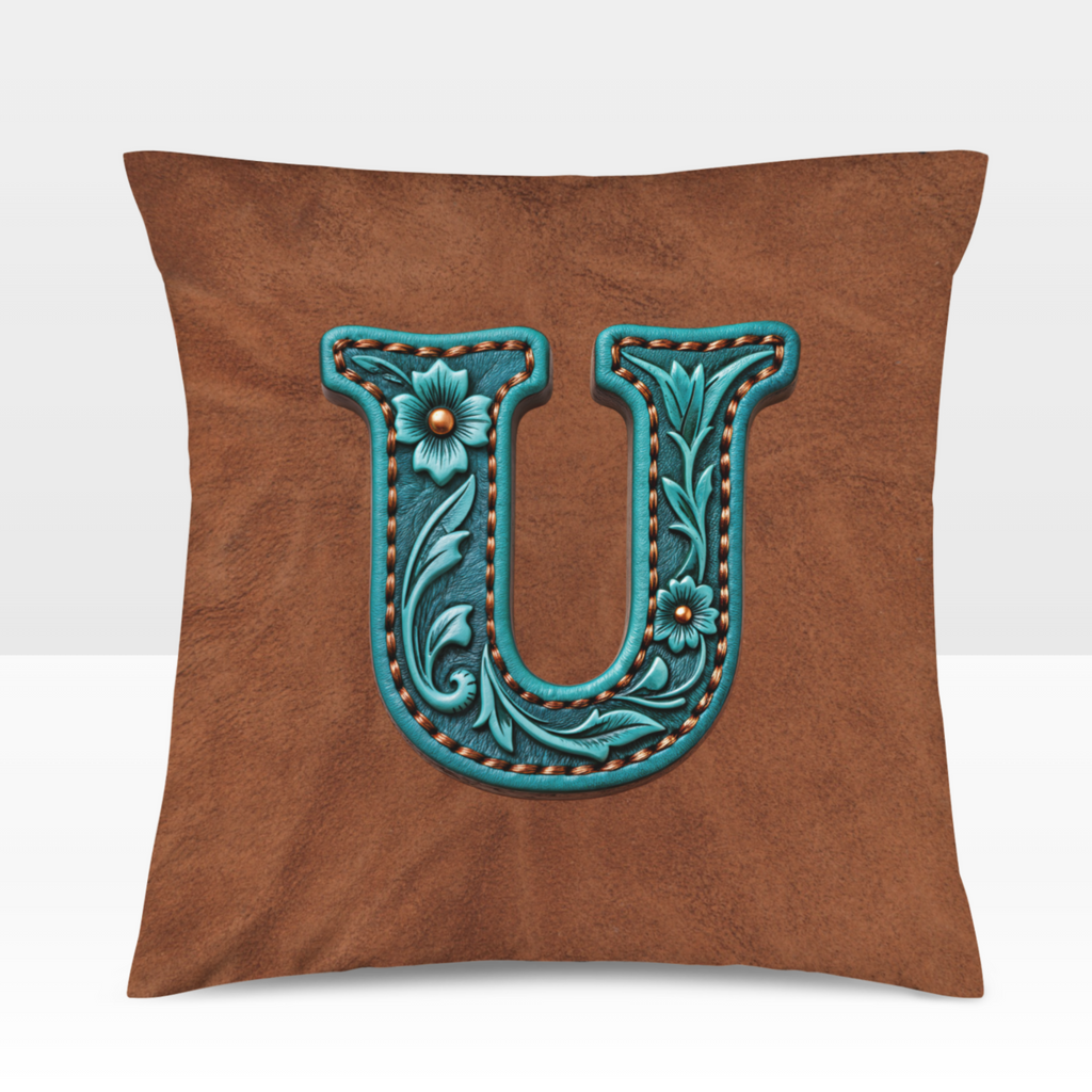 Baha Ranch Velvety Soft Western Tooled Initial Personalized Pillow Cover Made in America