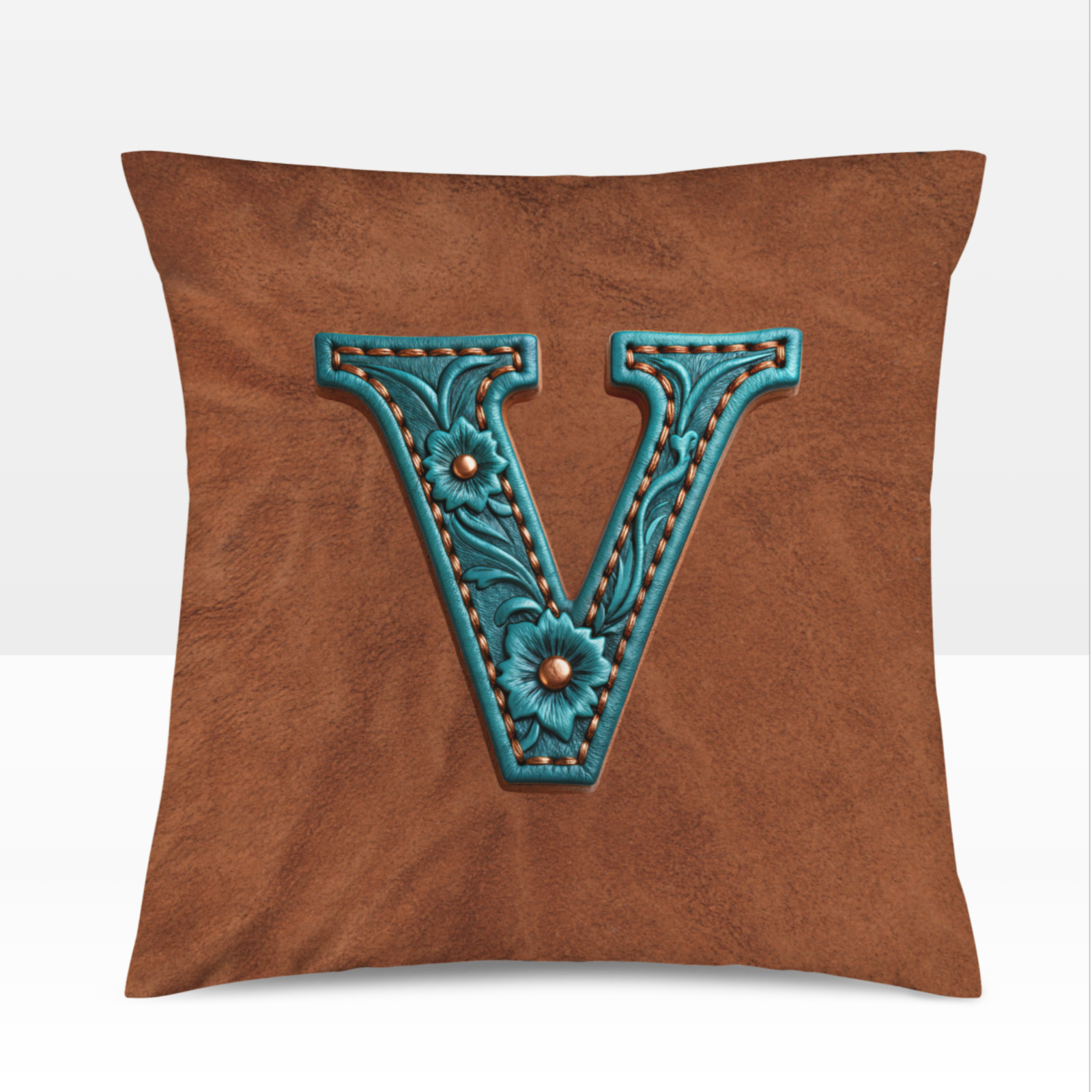 Baha Ranch Velvety Soft Western Tooled Initial Personalized Pillow Cover Made in America