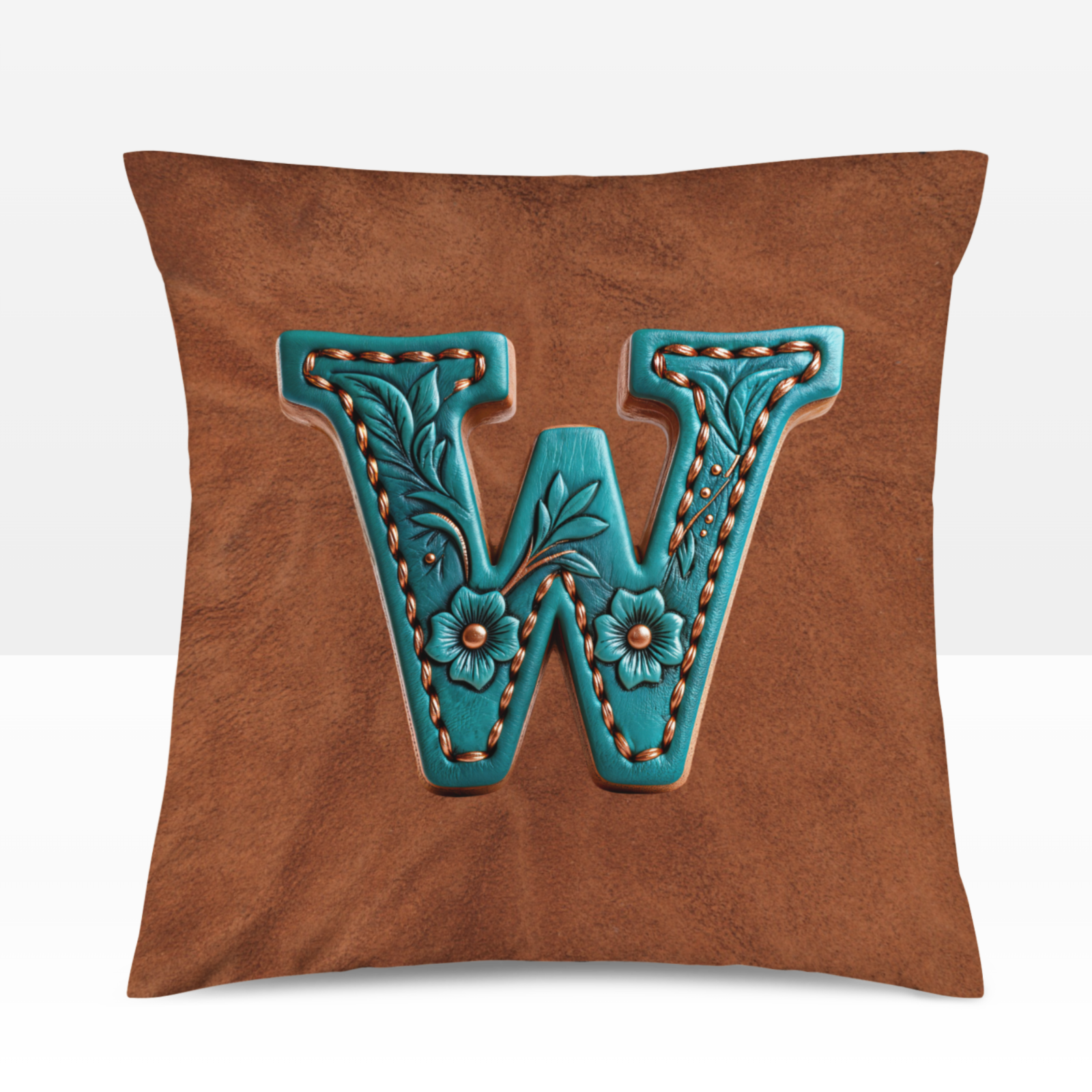 Baha Ranch Velvety Soft Western Tooled Initial Personalized Pillow Cover Made in America