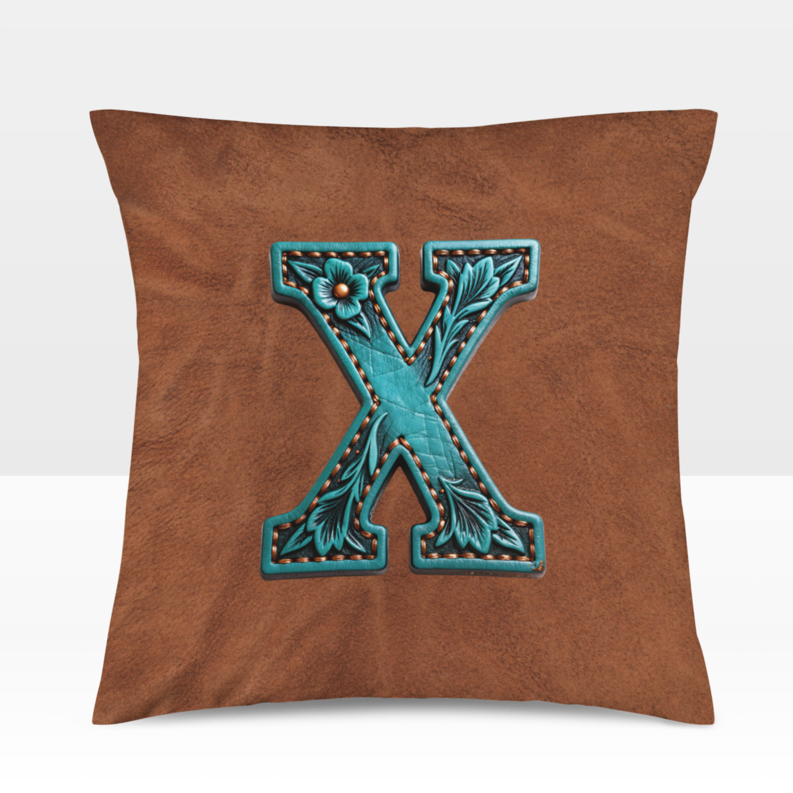 Baha Ranch Velvety Soft Western Tooled Initial Personalized Pillow Cover Made in America