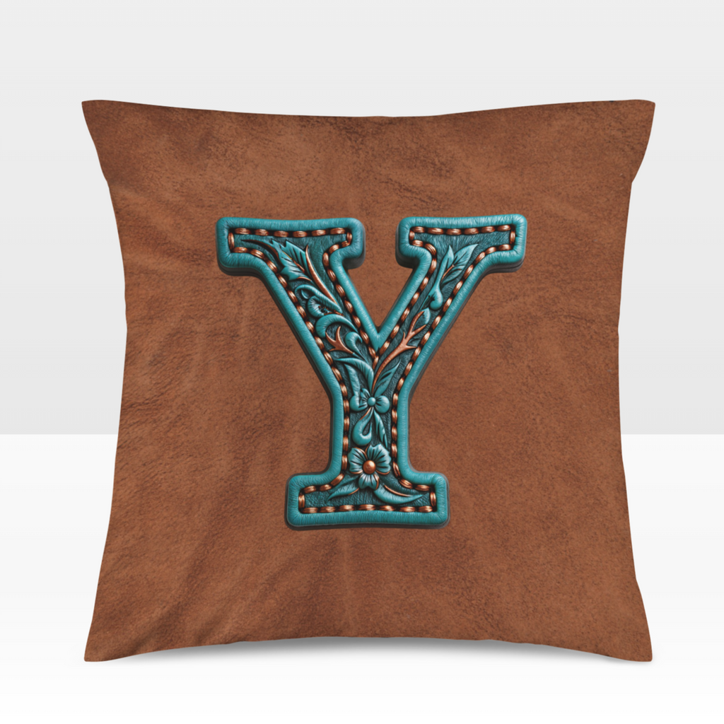 Baha Ranch Velvety Soft Western Tooled Initial Personalized Pillow Cover Made in America