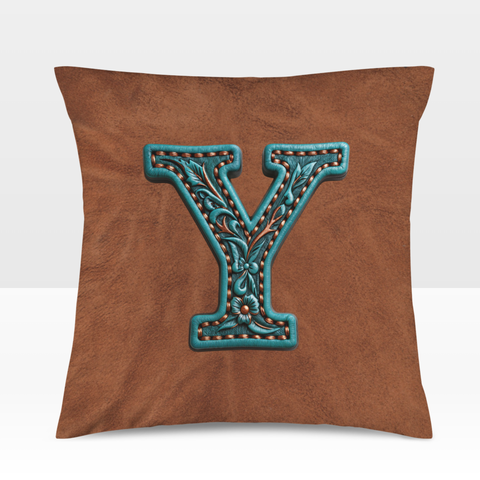 Baha Ranch Velvety Soft Western Tooled Initial Personalized Pillow Cover Made in America