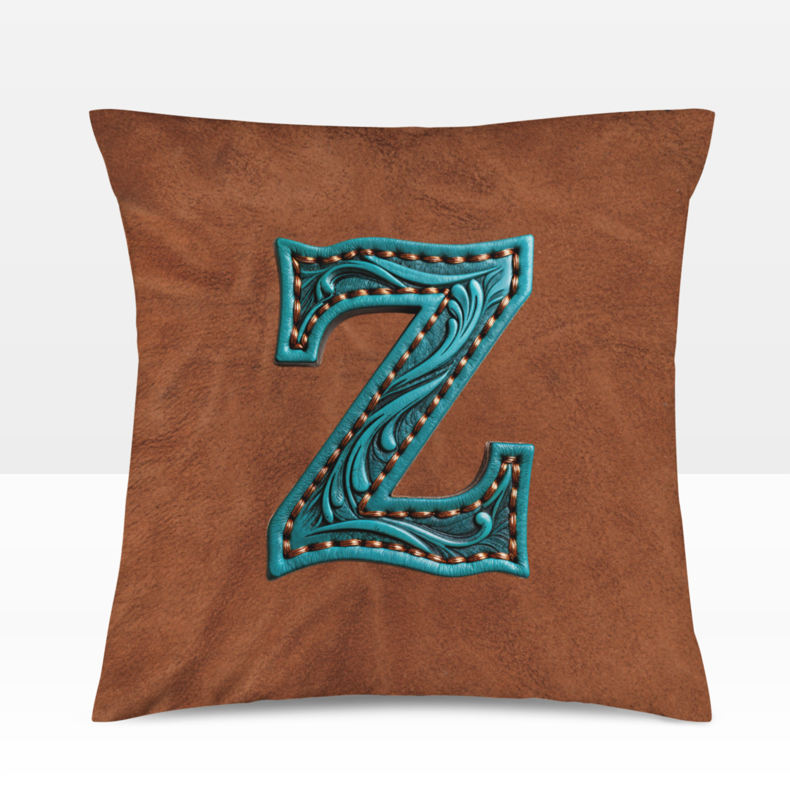 Baha Ranch Velvety Soft Western Tooled Initial Personalized Pillow Cover Made in America