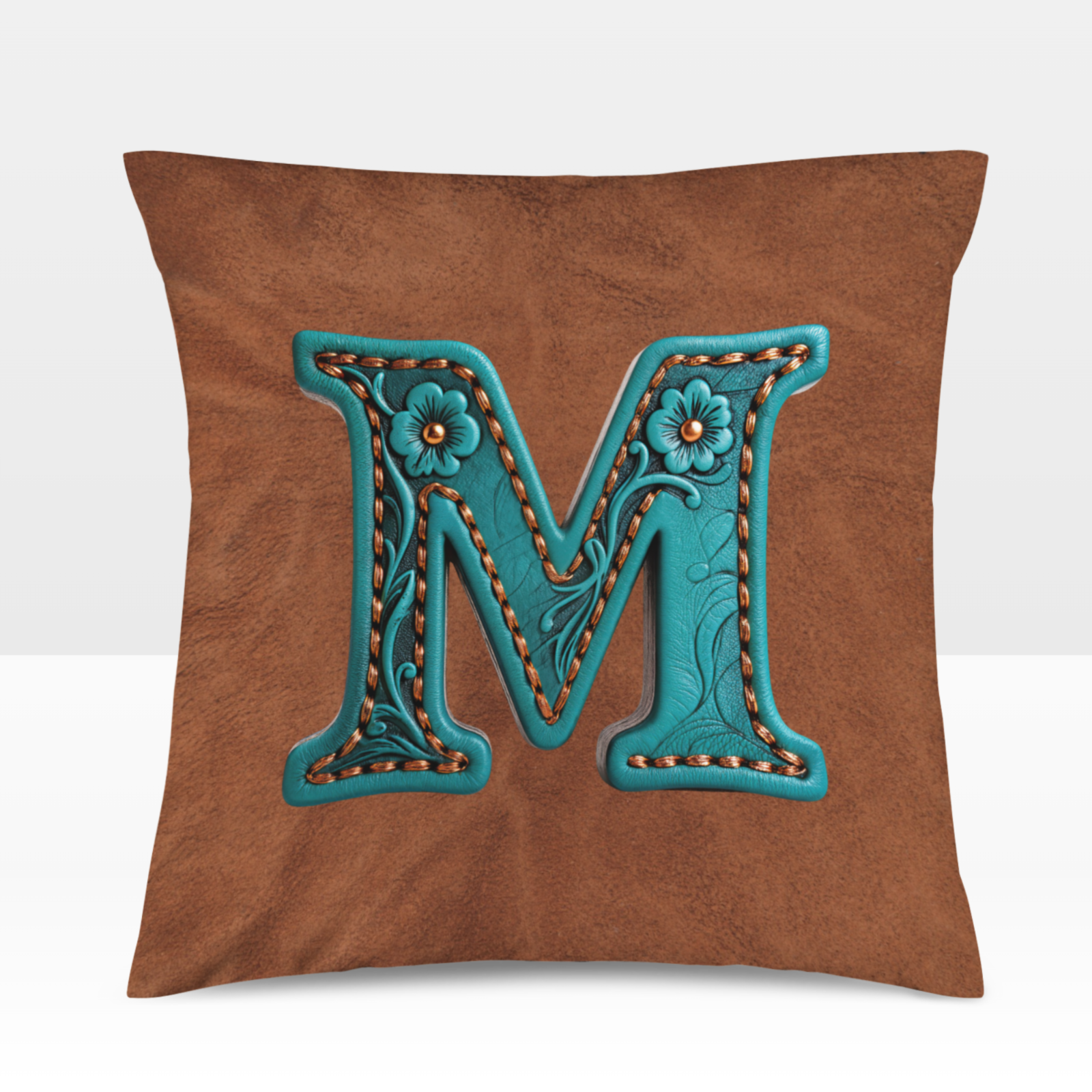 Baha Ranch Velvety Soft Western Tooled Initial Personalized Pillow Cover Made in America