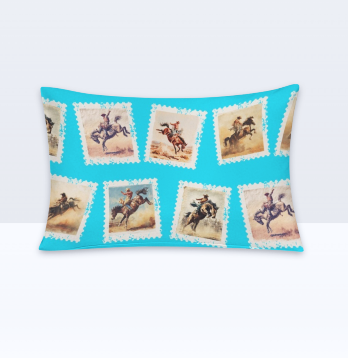 Baha Ranch Cowboy Stamp Turquoise Pillowcase Made in America