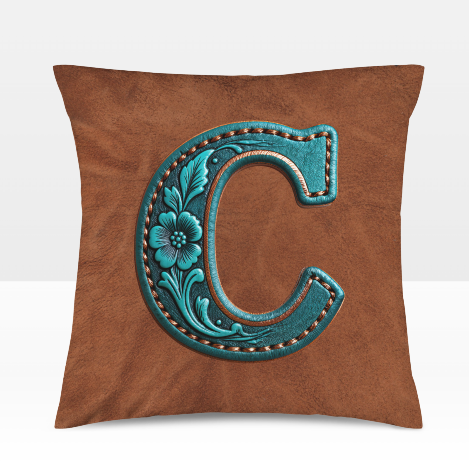 Baha Ranch Velvety Soft Western Tooled Initial Personalized Pillow Cover Made in America