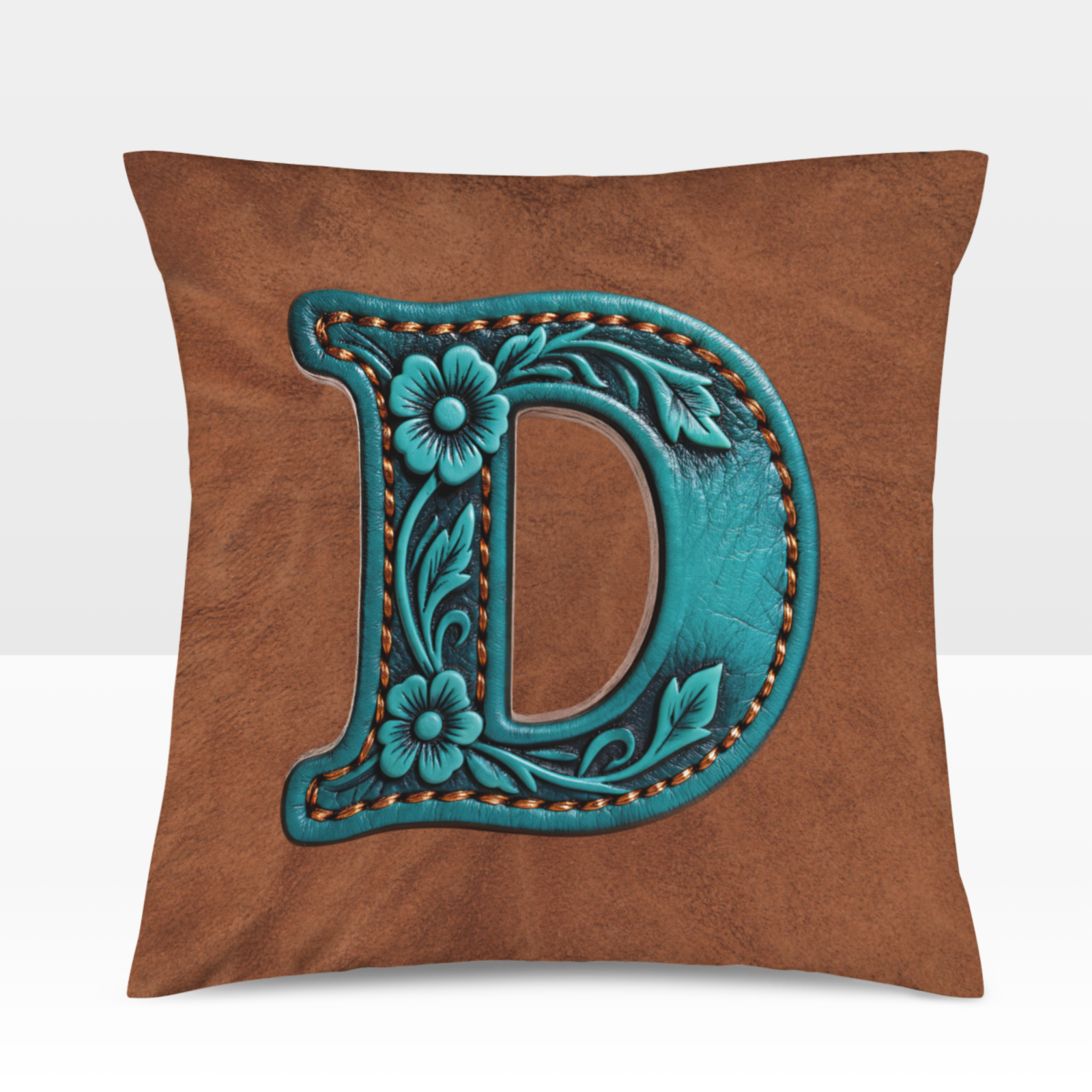 Baha Ranch Velvety Soft Western Tooled Initial Personalized Pillow Cover Made in America