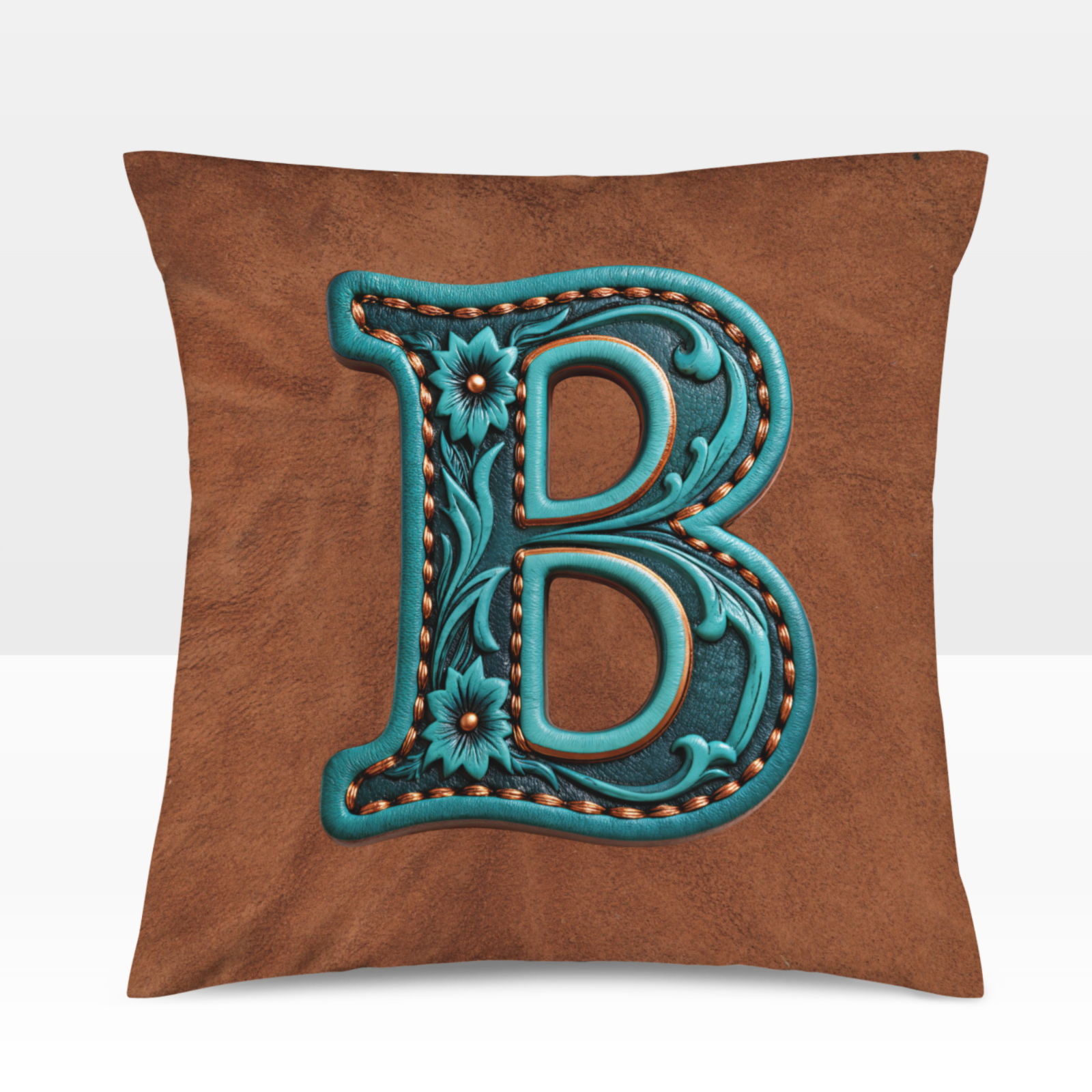Baha Ranch Velvety Soft Western Tooled Initial Personalized Pillow Cover Made in America