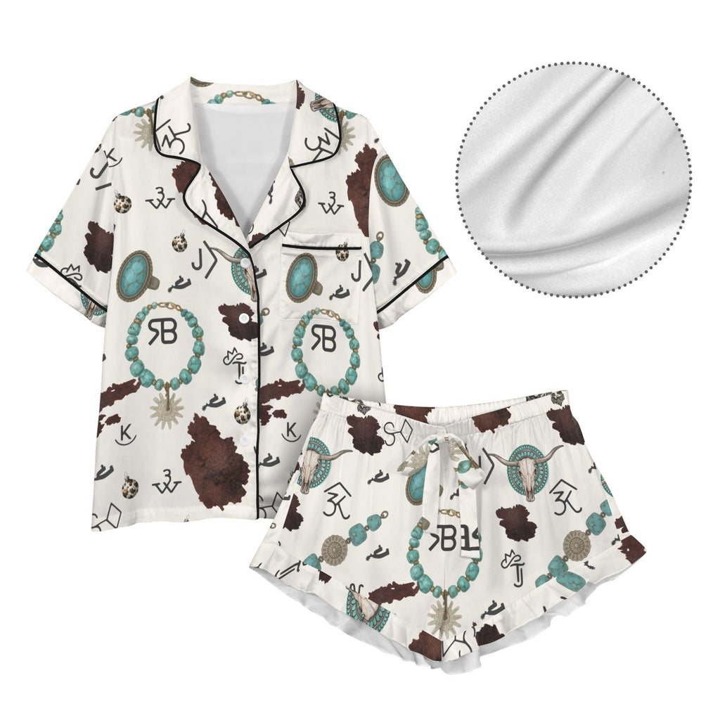 Baha Ranch Brands and Turquoise Western Satin Pajamas  Short Pajama Set