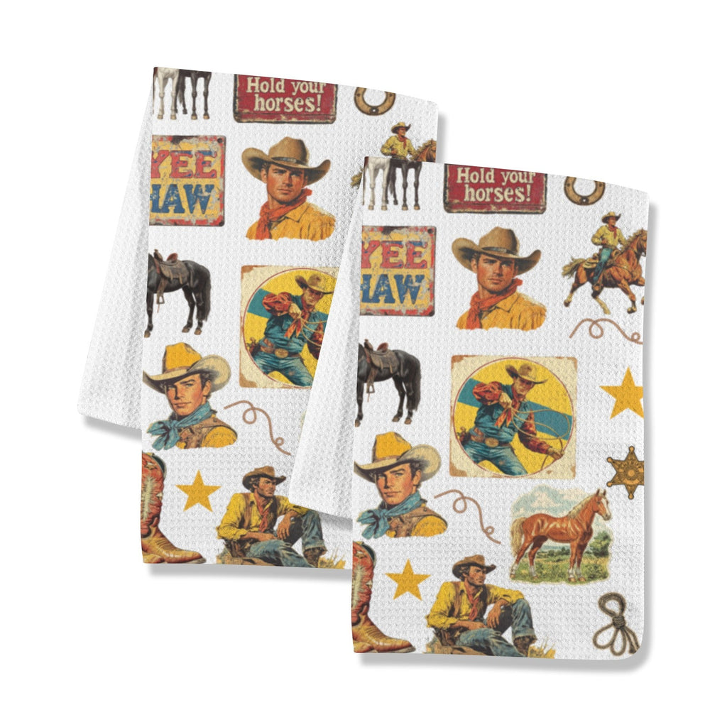 Baha Ranch Vintage Cowboy Collage Dish Towel Set of 2 Made in America