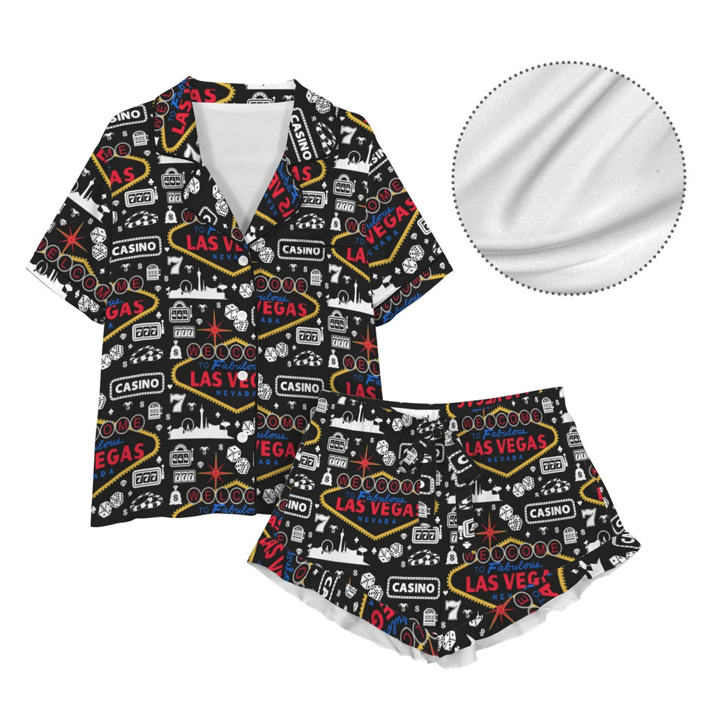 Baha Ranch Viva Las Vegas Western Satin Ruffle Pajama Set