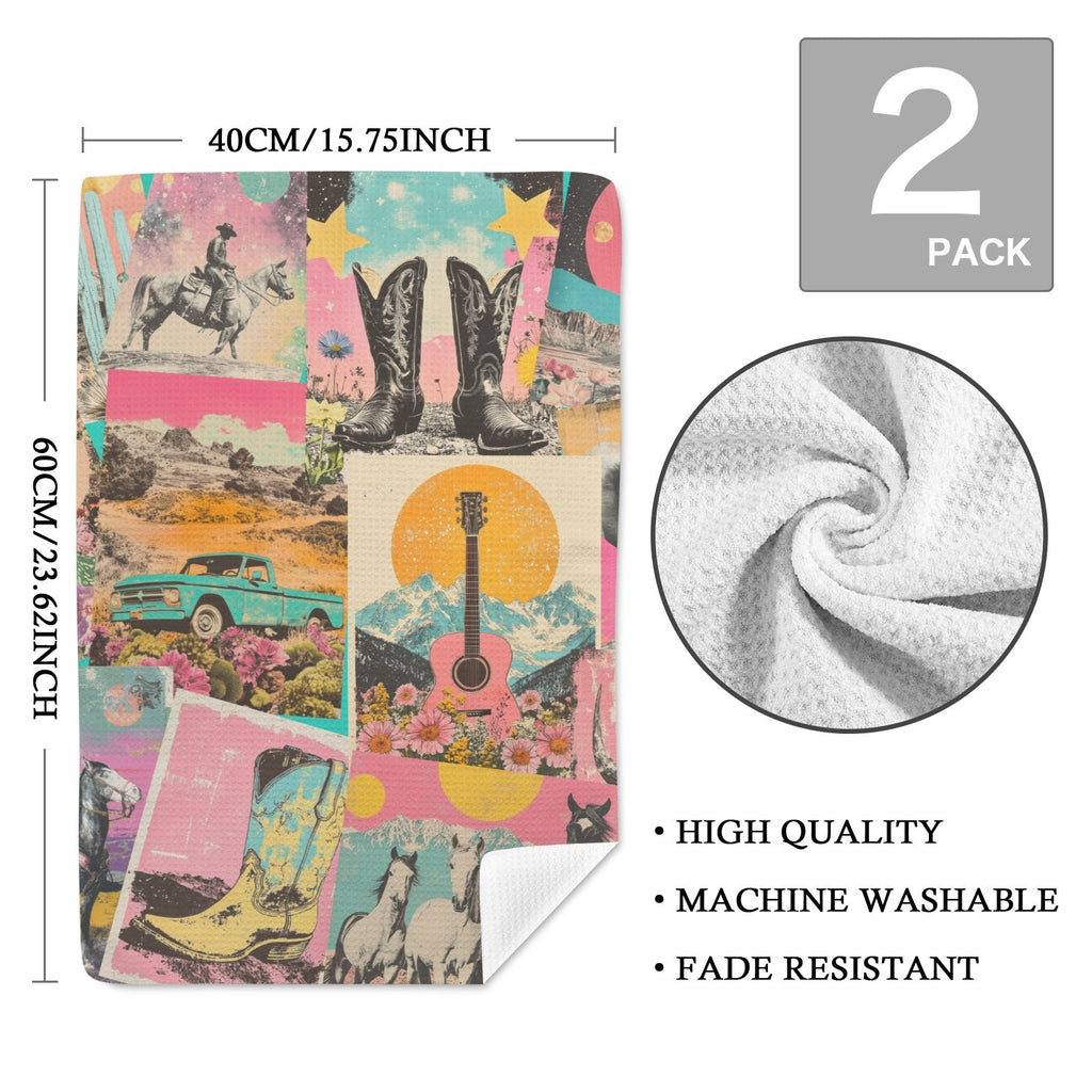 Baha Ranch Retro Pop Western set of 2 Kitchen Dish Towels Made in America