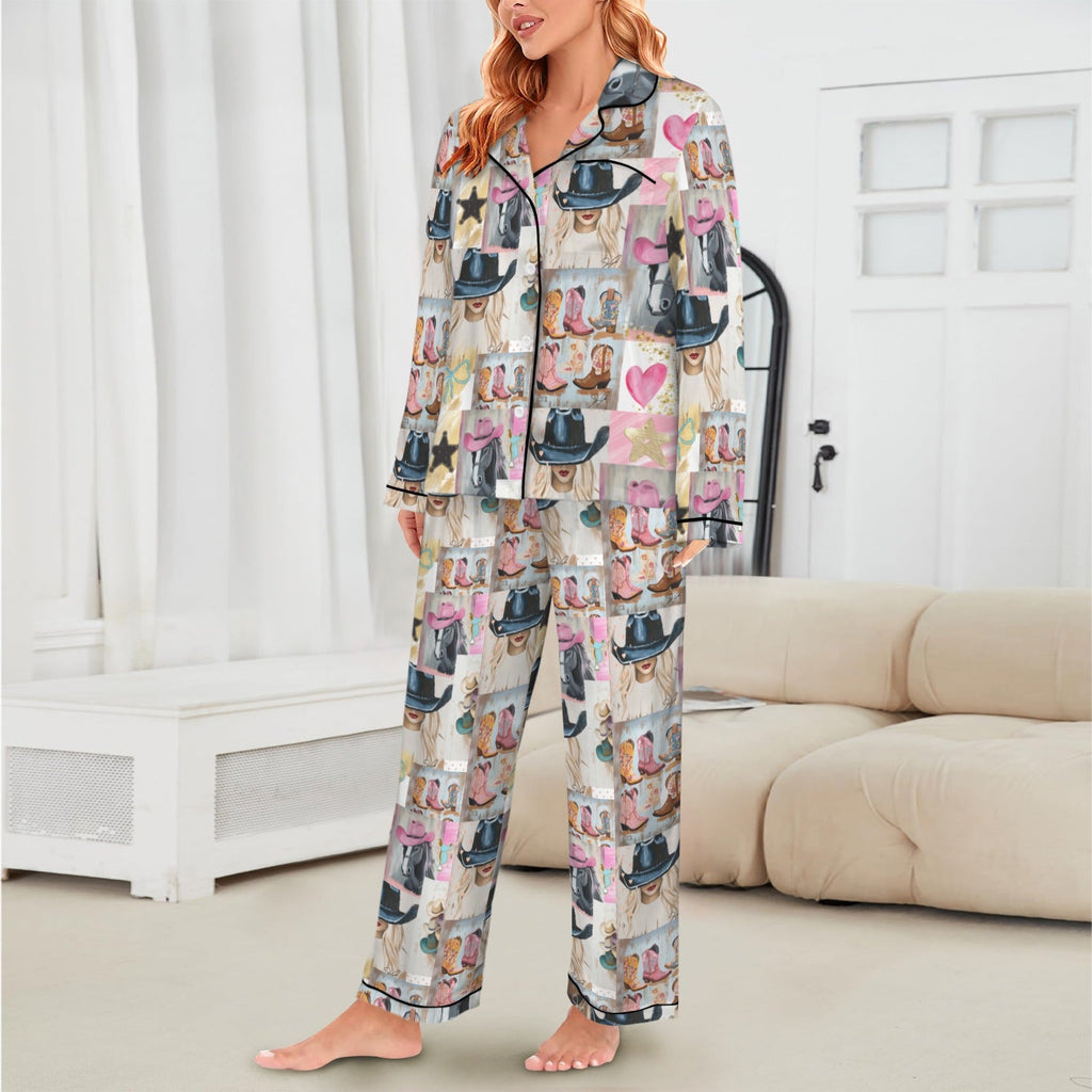Baha Ranch Danilo Painted Cowgirl Western Satin Long Pajama Set