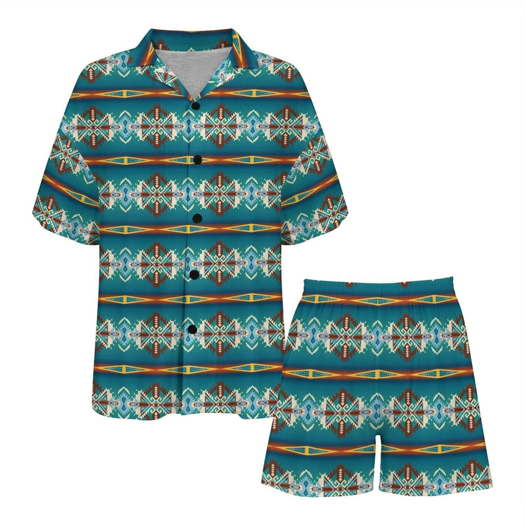 Baha Ranch Teal Aztec Women's Pajama Set Made in America