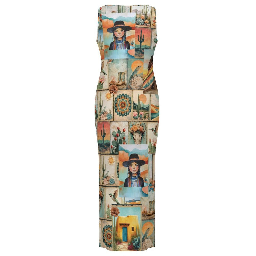 Baha Ranch Colores de Mexico Pictures of the Southwest Sleeveless Bodycon Side Slit Long Dress