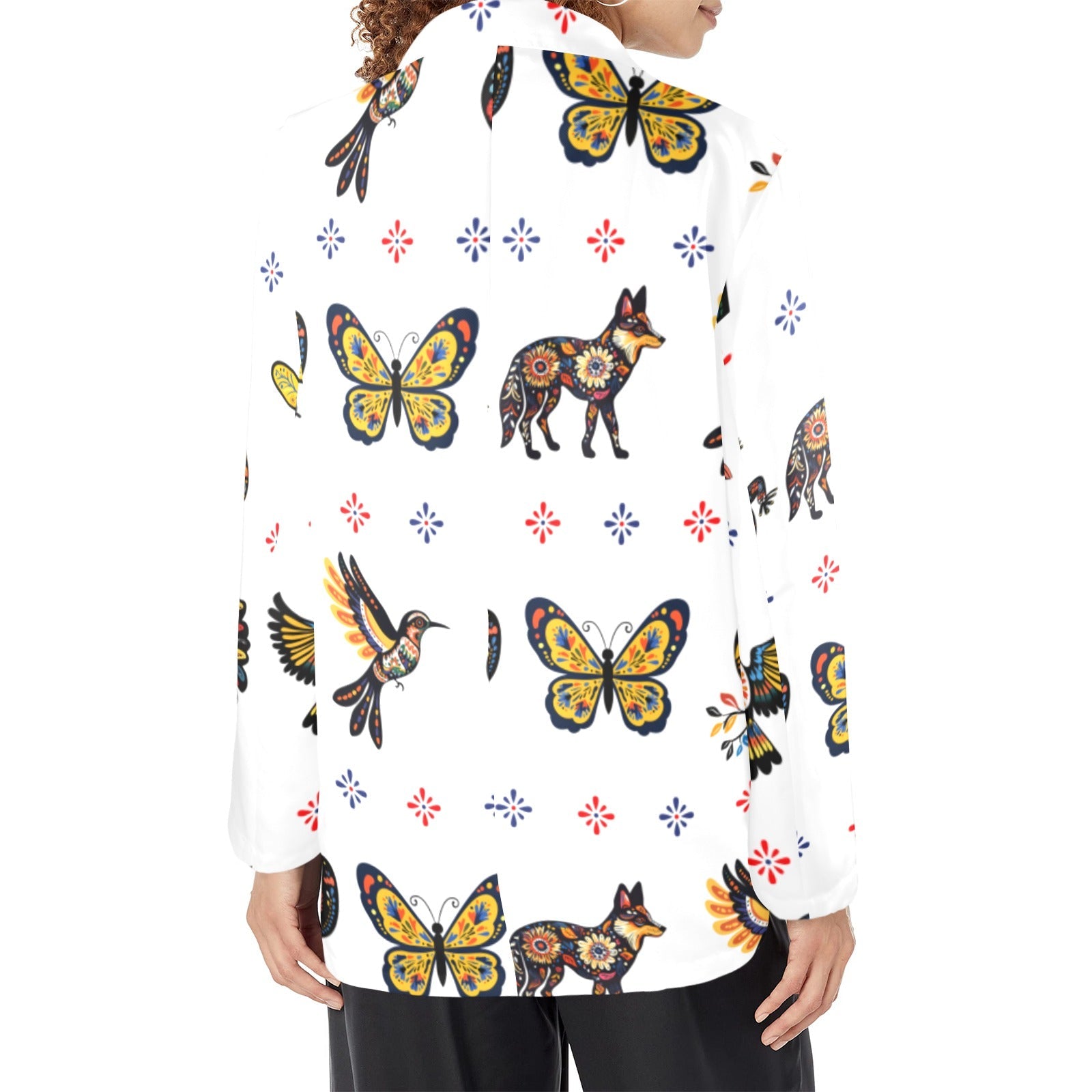 Baha Ranch Colores de Mexico Mexican Talavera Floral Animals Blazer in White