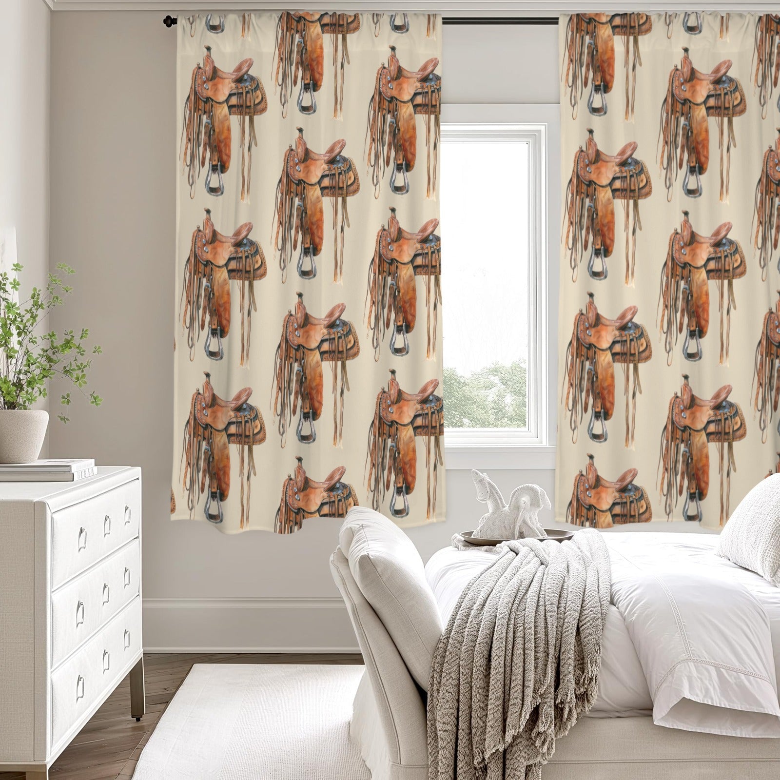 Baha Ranch Saddle Print Window Curtain Drapes 52"x63" Made in America