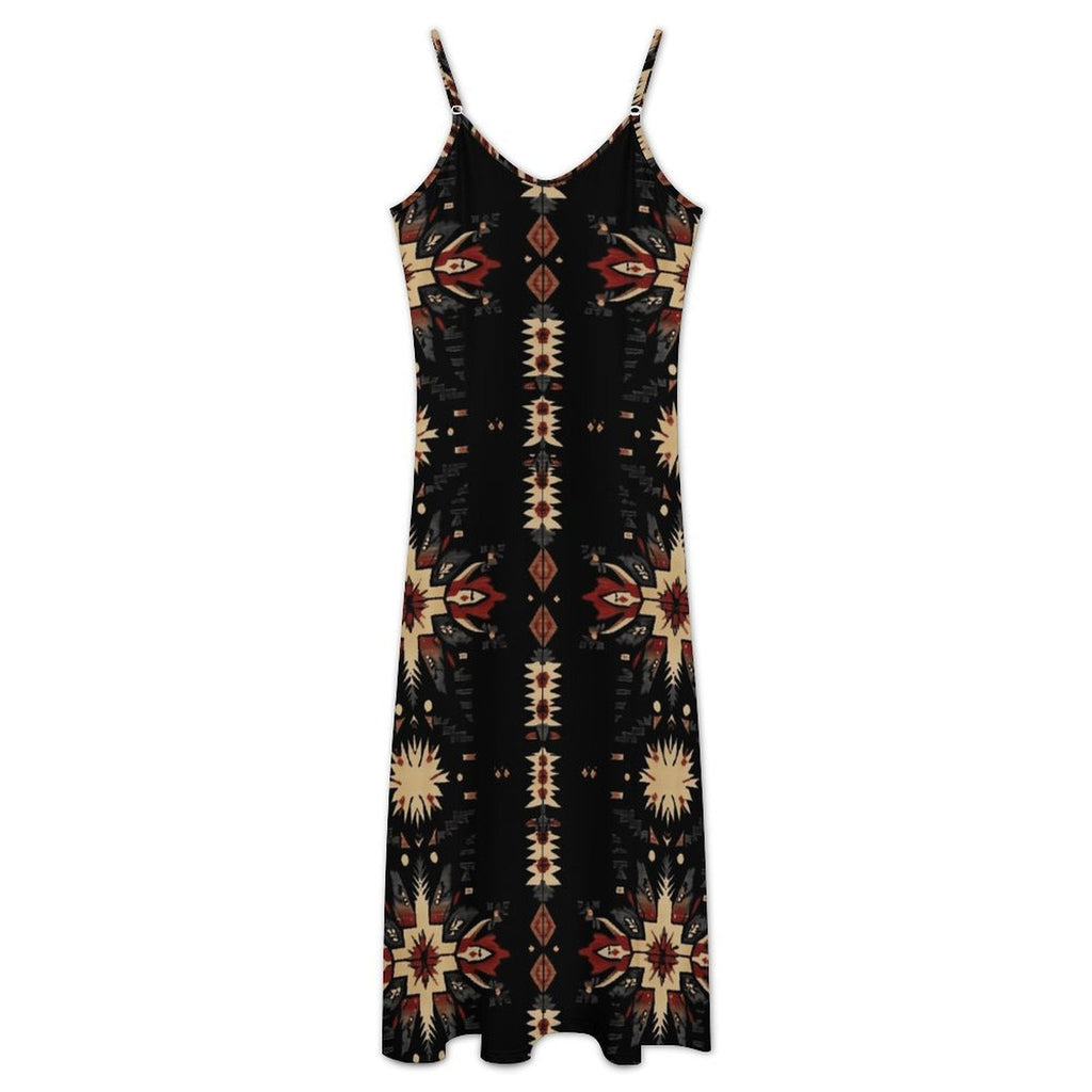 Baha Ranch Black and Tan Southwestern Aztec Western Maxi Dress