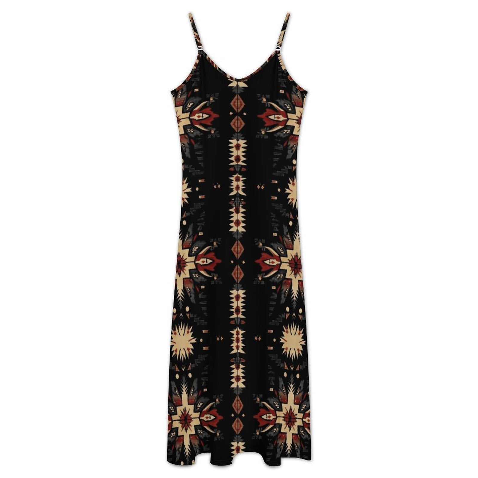Baha Ranch Black and Tan Southwestern Aztec Western Maxi Dress