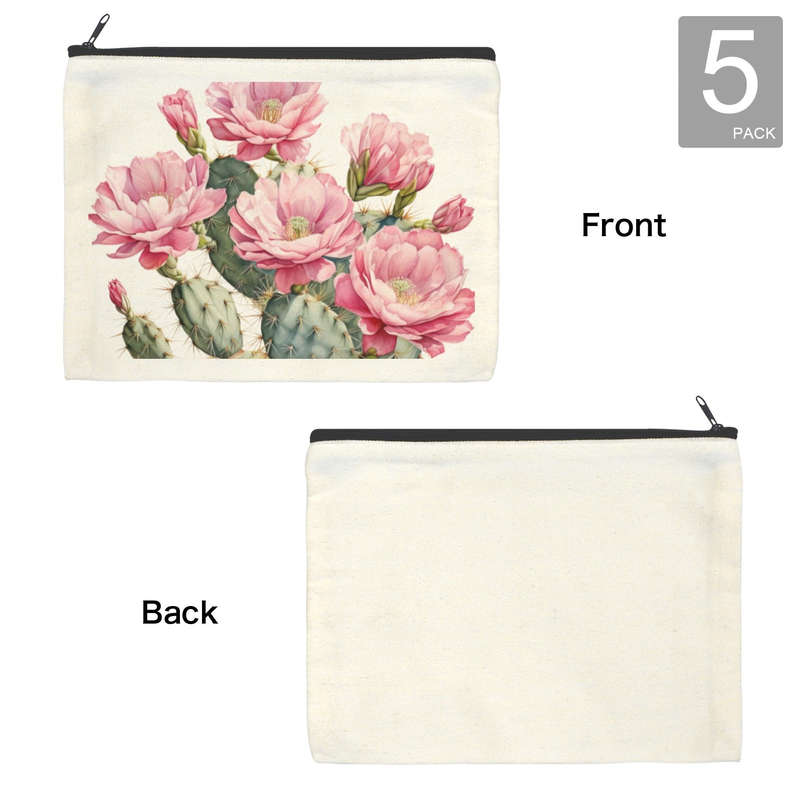 Baha Ranch Cactus Flower Cosmetic Bag Pack of 5 Made in America