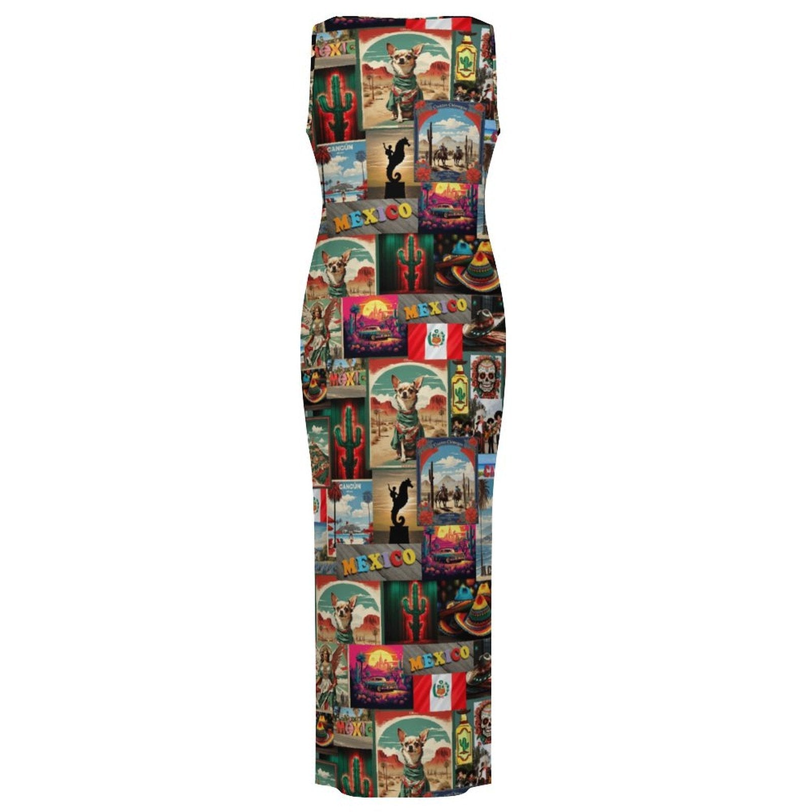 Baha Ranch Colores De Mexico Destination Mexico Sleeveless Bodycon Side Slit Long Dress