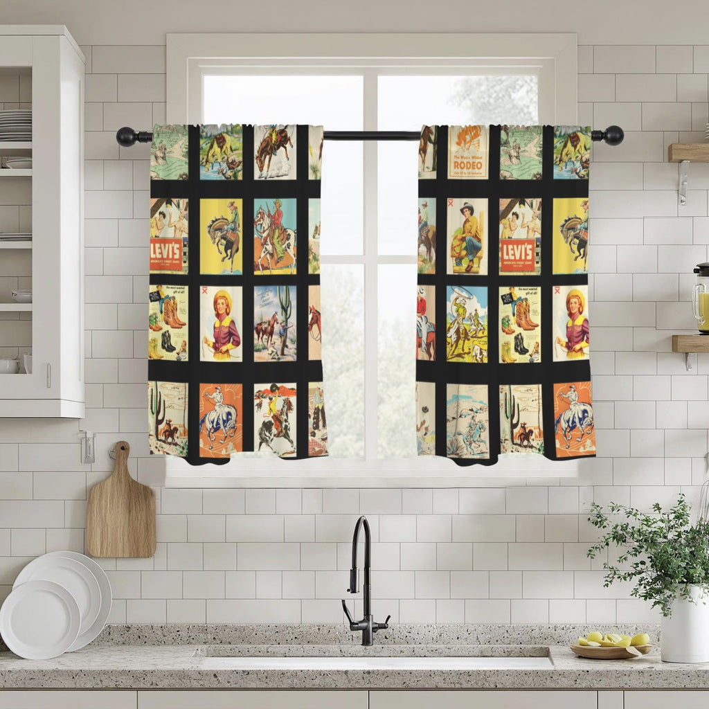 Baha Ranch Vintage Western Collage Window Curtains 28"x40" (2-Piece)Made in America