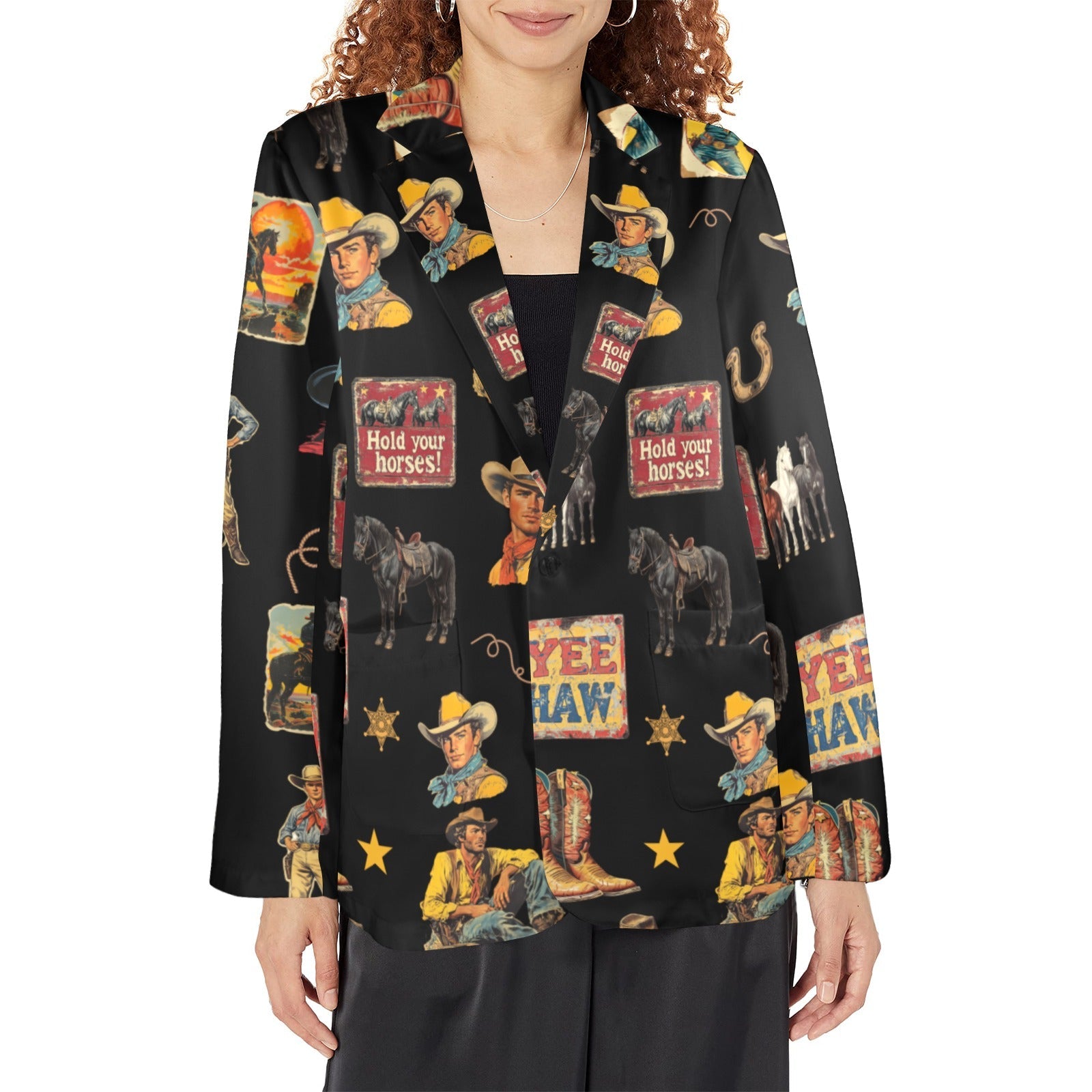 Baha Ranch Vintage Cowboy Collage Western Women's Blazer