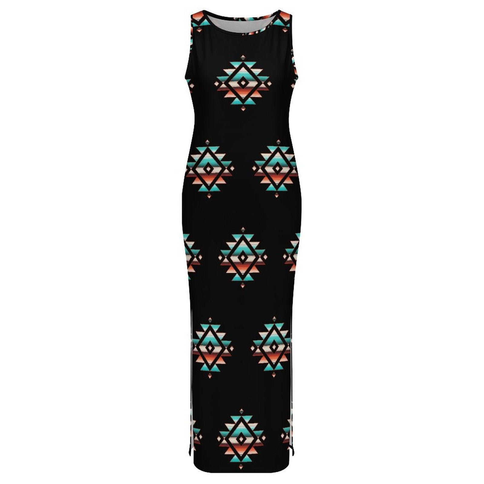 Baha Ranch Southwestern Aztec Sleeveless Bodycon Side Slit Western Maxi Dress