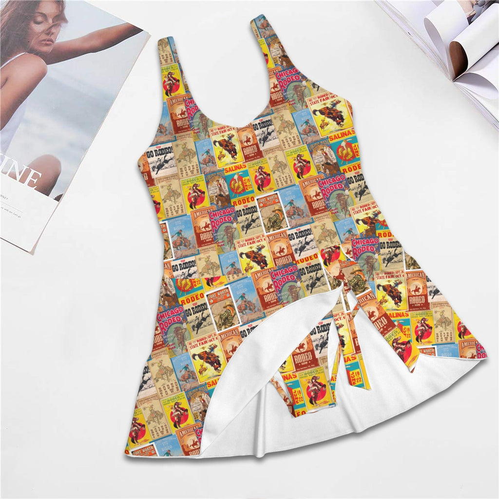 Baha Ranch Vintage Rodeo Poster Skirted Swimsuit