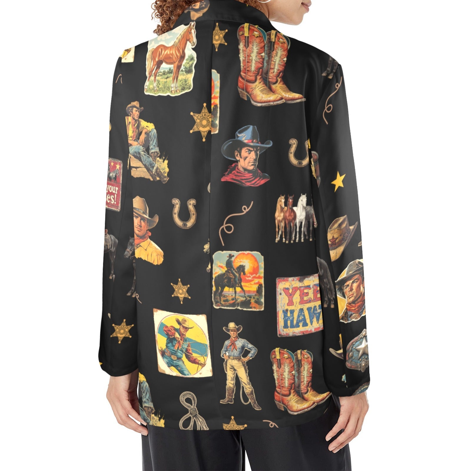 Baha Ranch Vintage Cowboy Collage Western Women's Blazer