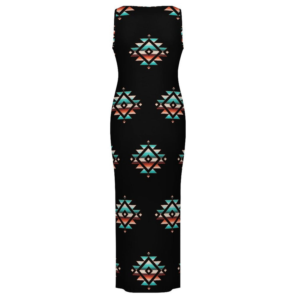 Baha Ranch Southwestern Aztec Sleeveless Bodycon Side Slit Western Maxi Dress