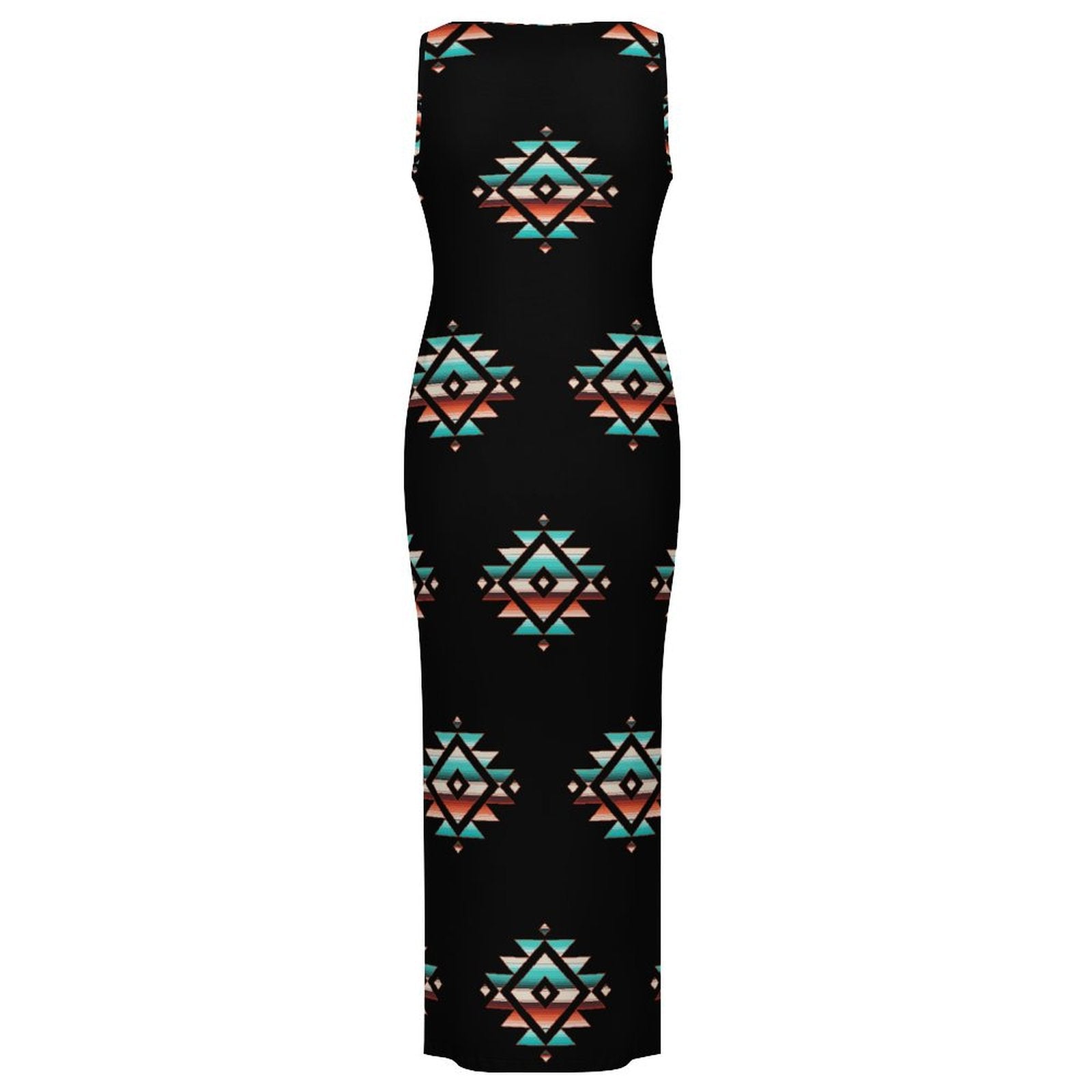 Baha Ranch Southwestern Aztec Sleeveless Bodycon Side Slit Western Maxi Dress