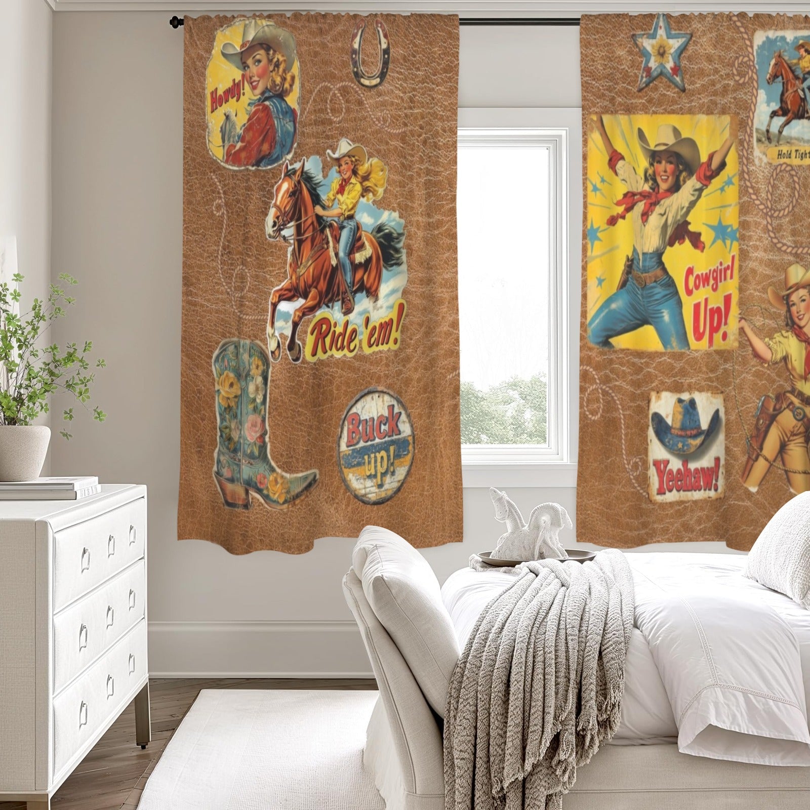 Baha Ranch Vintage Cowgirl Drapes 52" x 63" Made in America