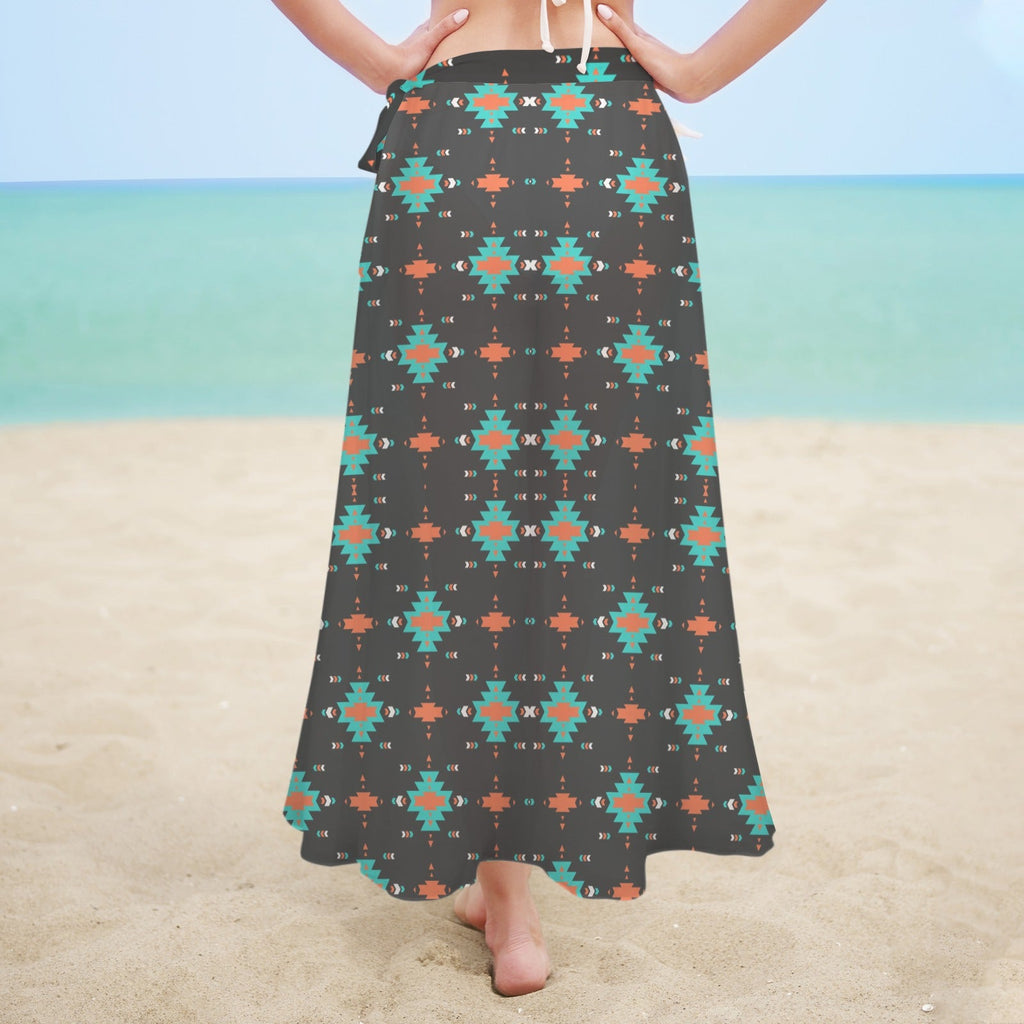 Baha Ranch Orange Aztec Beach Coverup Skirt