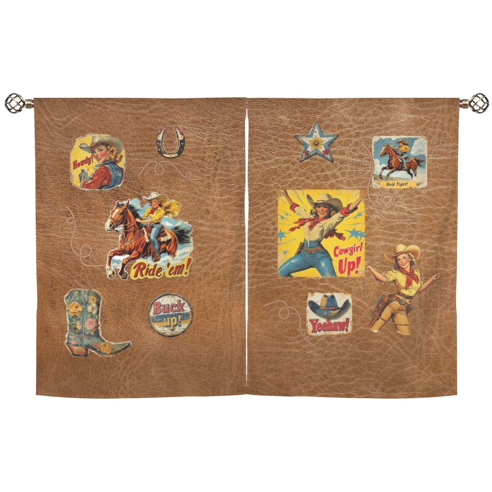 Baha Ranch Vintage Cowgirl Window Curtains 28"x40" (2-Piece) Made in America