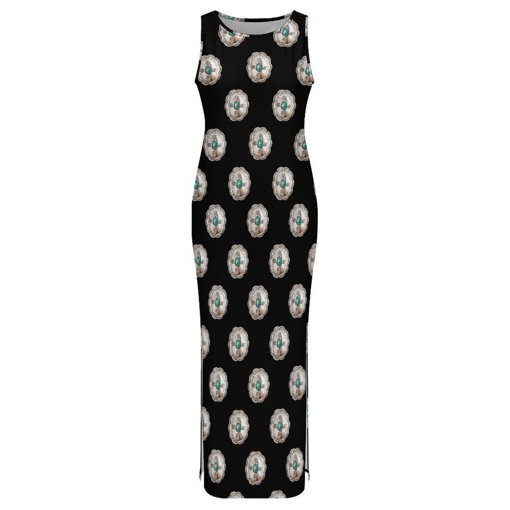 Baha Ranch Silver Concho Slit Maxi Dress