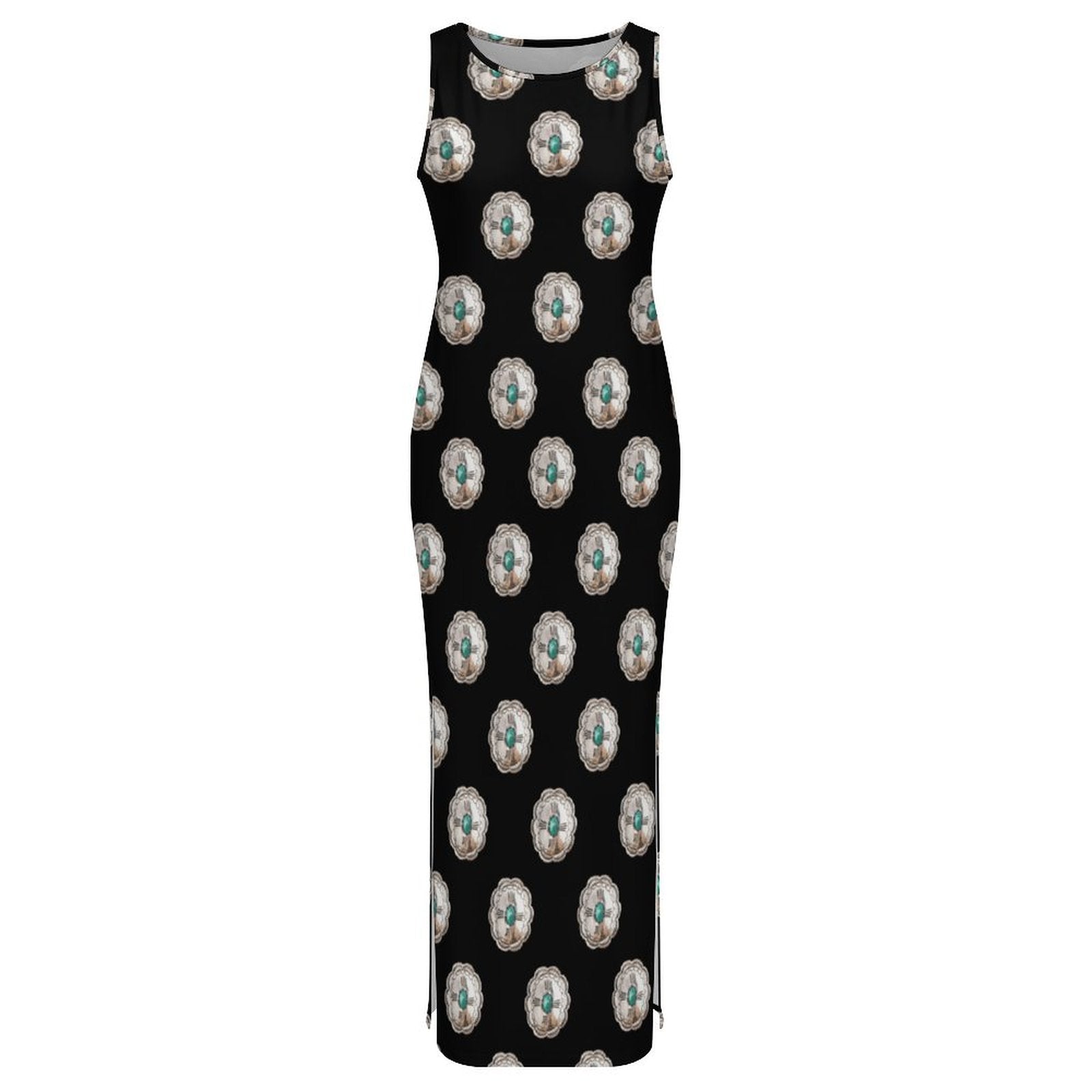 Baha Ranch Silver Concho Slit Maxi Dress