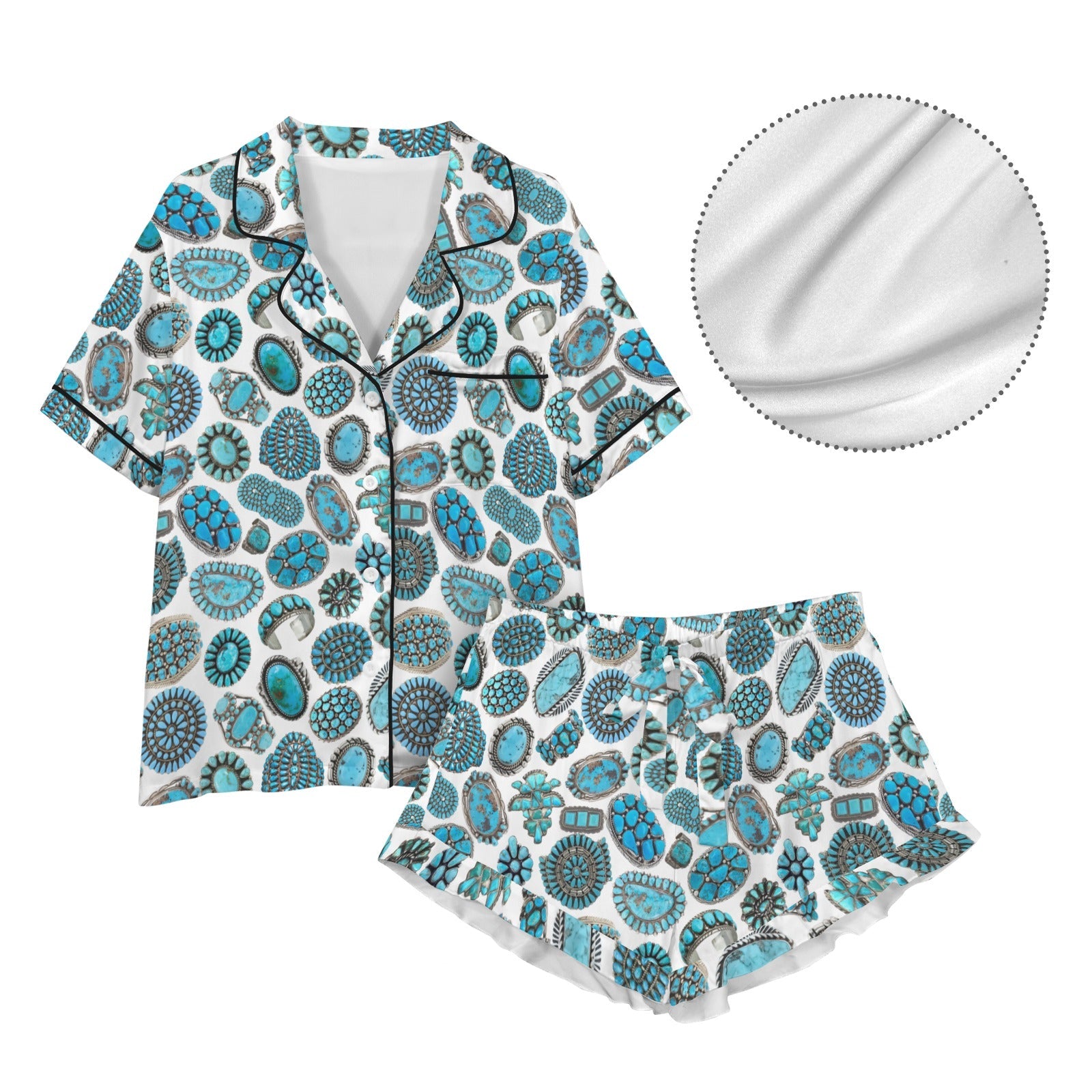 Baha Ranch Turquoise Crazy Satin Ruffle Western Pajama Set