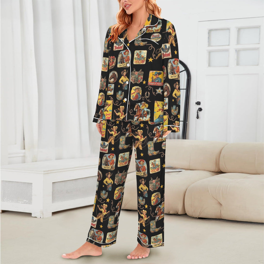 Baha Ranch Vintage Cowgirl Collage Western Satin Pajamas