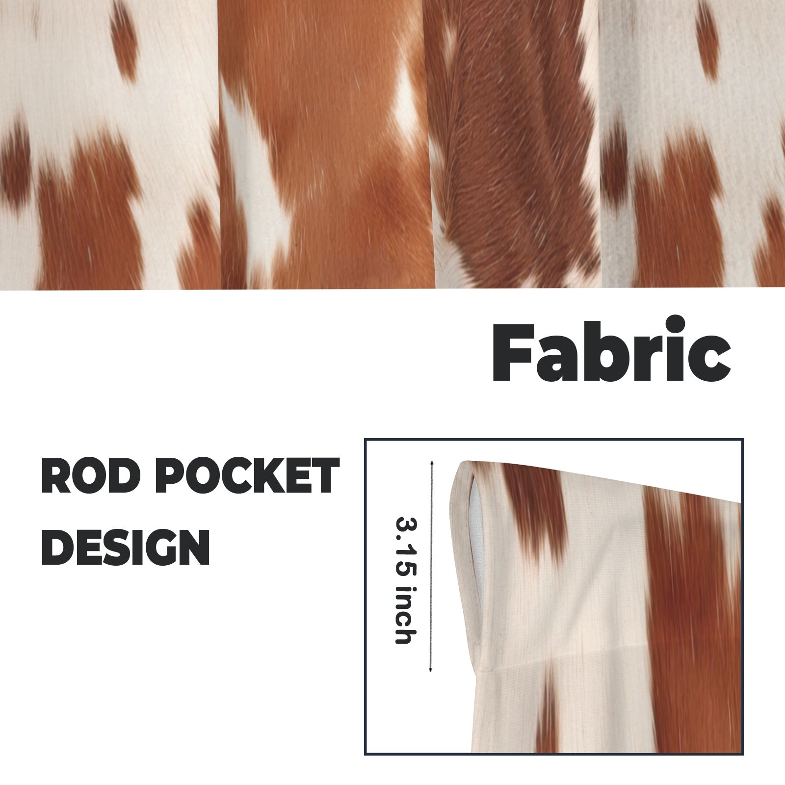 Baha Ranch Cowhide Print Window Curtains 28"x40" (2-Piece) Made in America