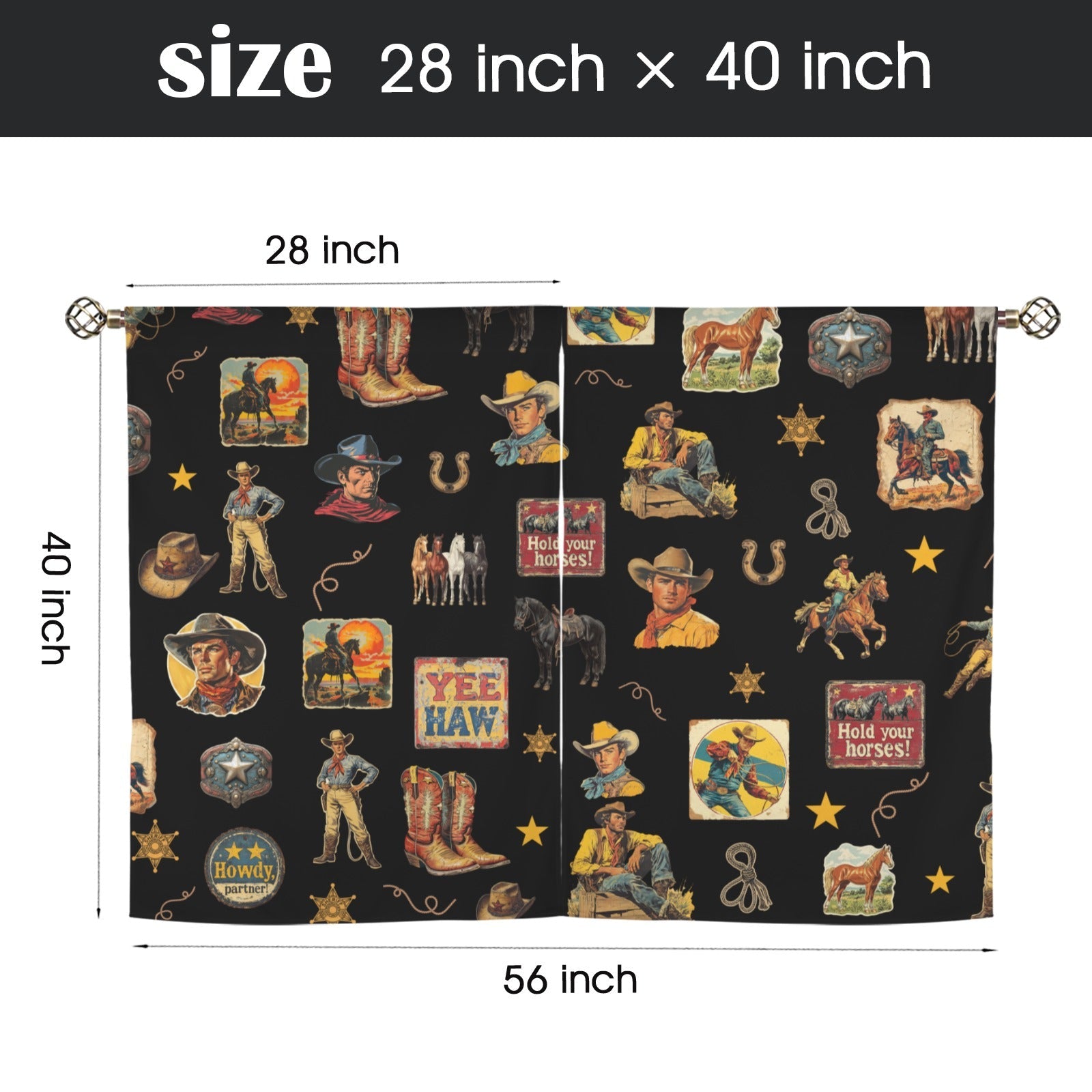 Baha Ranch Vintage Cowboy Collage Western Curtains 28" x 40" Made in America