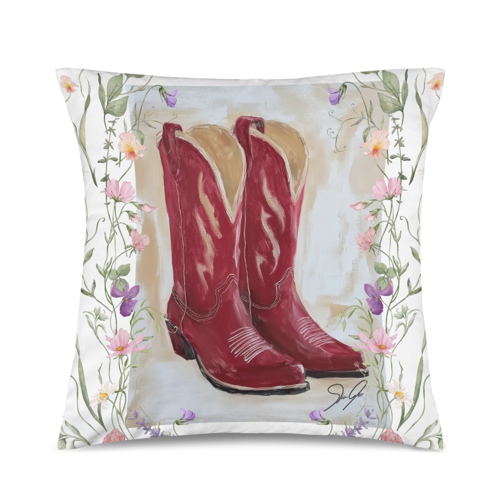 Baha Ranch Red Boots Velvety Soft Throw Pillow Case Made in America