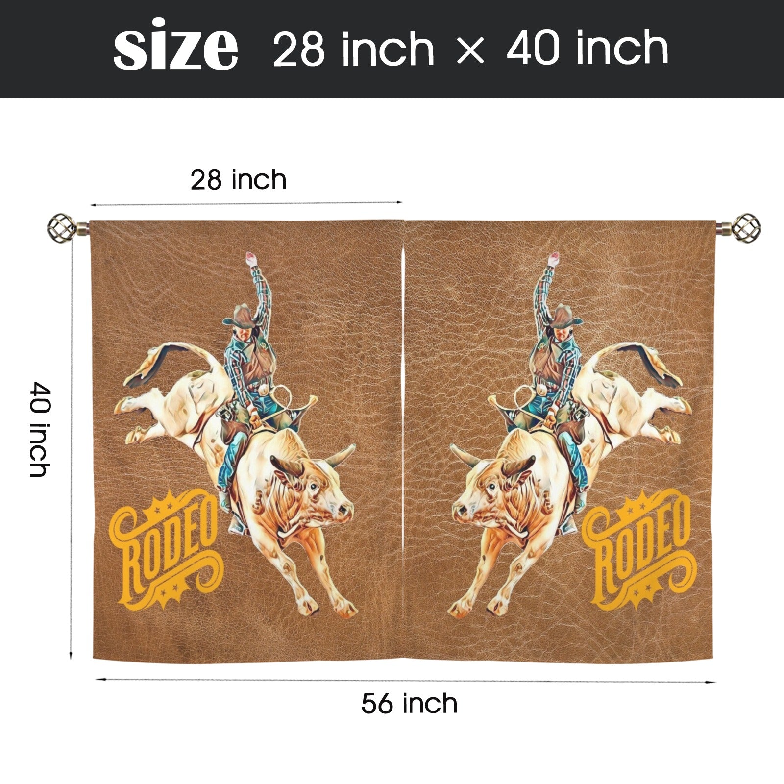 Baha Ranch Rodeo Bullrider Window Curtains 28"x40" (2-Piece) Made in America